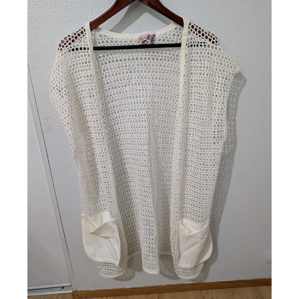Vintage Expose Crochet Mesh Tunic White Boho Beach Cover Up Sheer OS‎